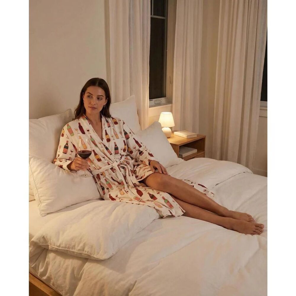 NWT Monica + Andy Women’s Printed Organic Cotton Lounge Robe - XS/S - Wine Night